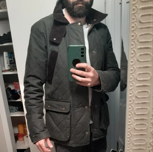 Green Military Field Jacket with Corduroy Trim - Picture 3 of 4